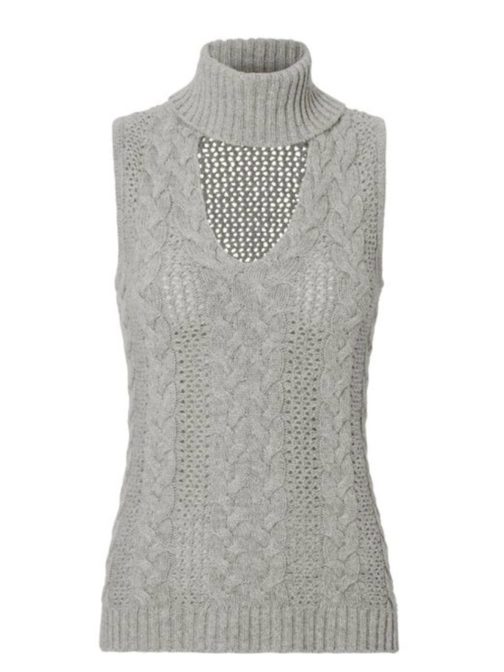 Intermix Cutout Turtleneck Sleeveless Sweater Vest Wool Cashmere Blend Small